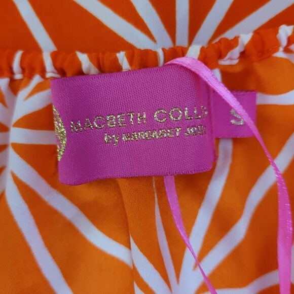 Macbeth Collection Orange White Print Blouse Size Small (2317) - Picture 4 of 6